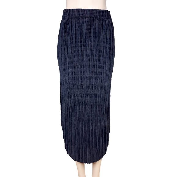 ANTHRO SABINA MUSAYE Odelle Pencil Sailor Chic Textured Navy Blue Midi Skirt‎ S - Picture 2 of 10